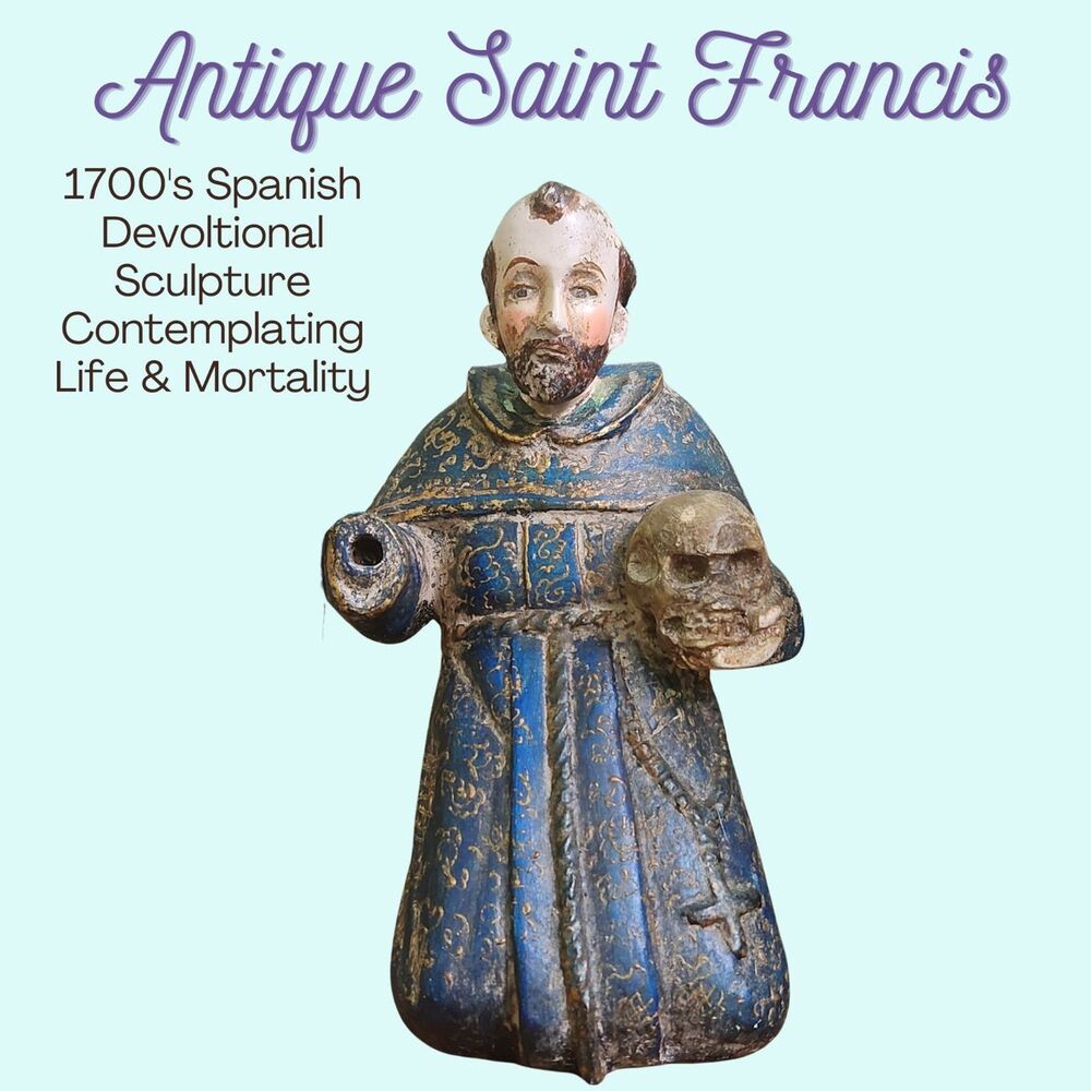 Saint Francis Sculpture, Handcarved Wood, Devotional Figurine Antique 1700s